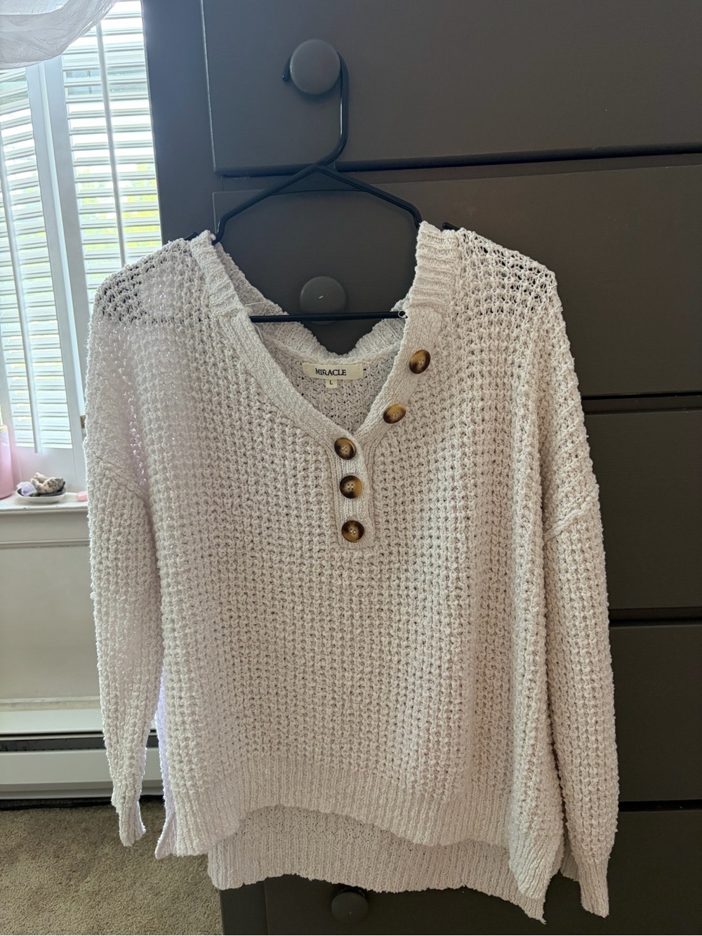 Miracle Cream V-Neck Button Detail Knit Sweater